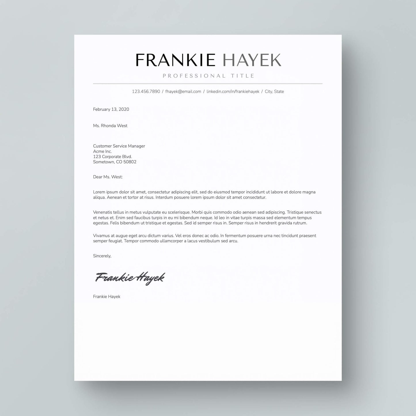 ATS-friendly Resume Template: Frankie Hayek - MioDocs