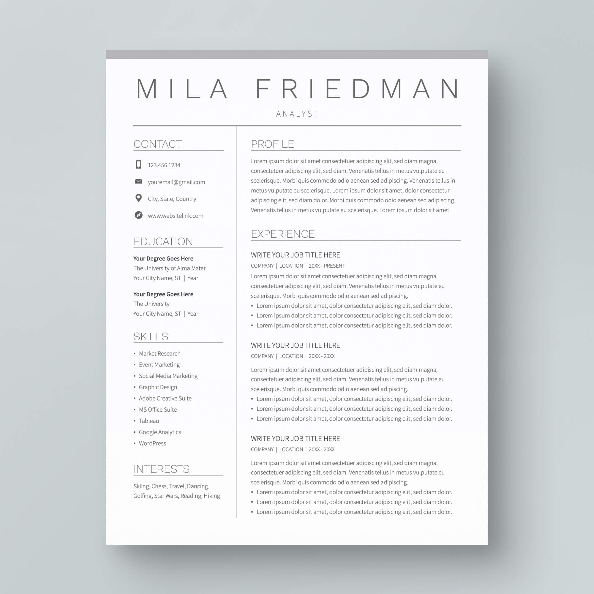 Resume Template: Mila Friedman - MioDocs