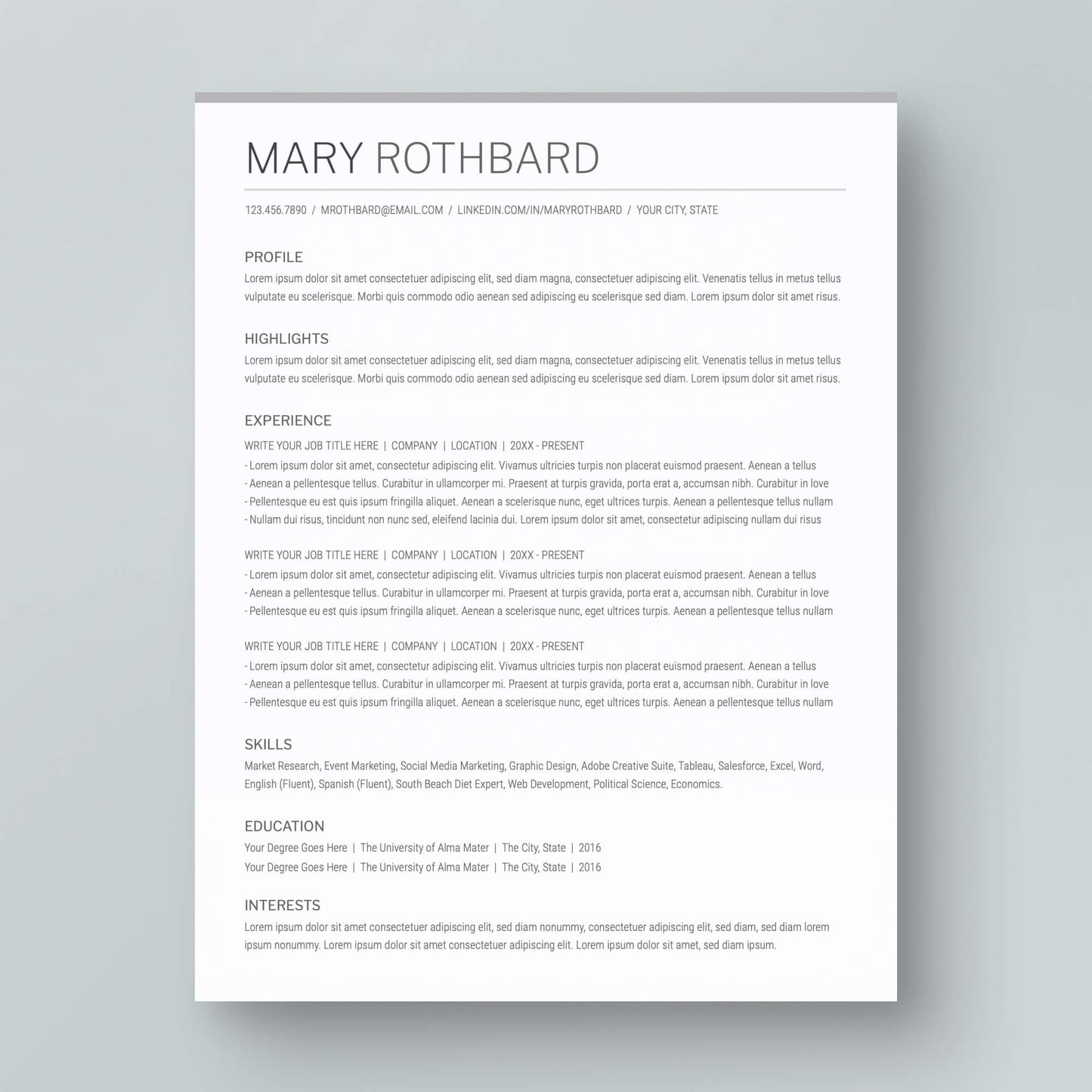 Resume Template: Mary Rothbard - MioDocs