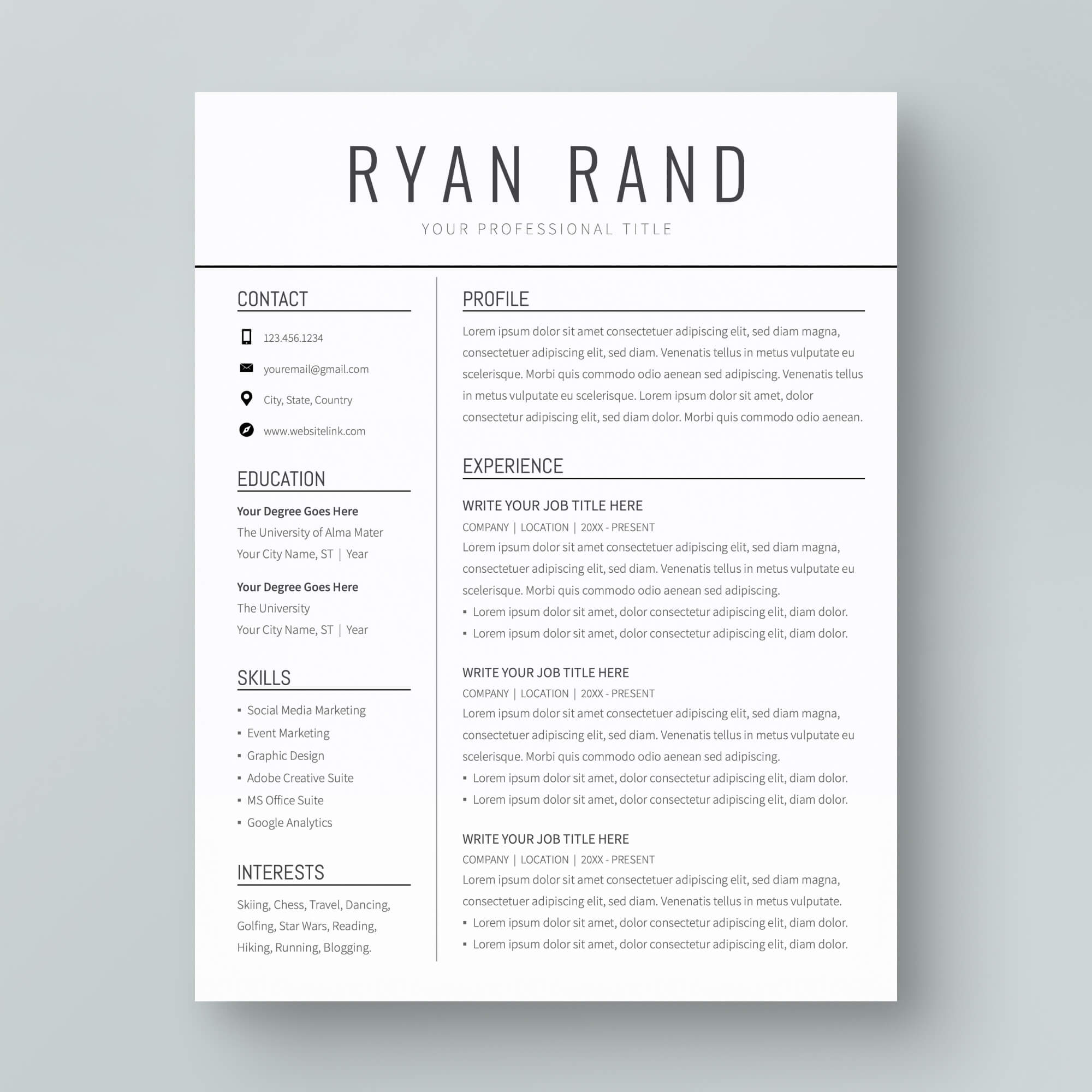 Resume Template: Ryan Rand - MioDocs