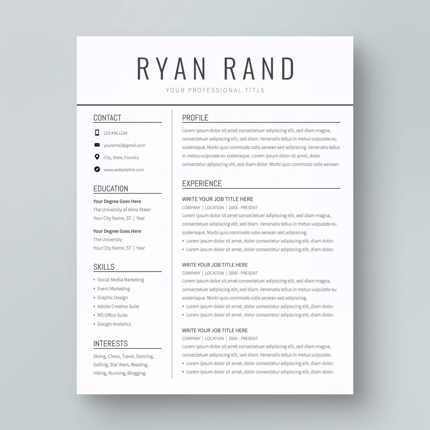 Resume Template: Ryan Rand - MioDocs