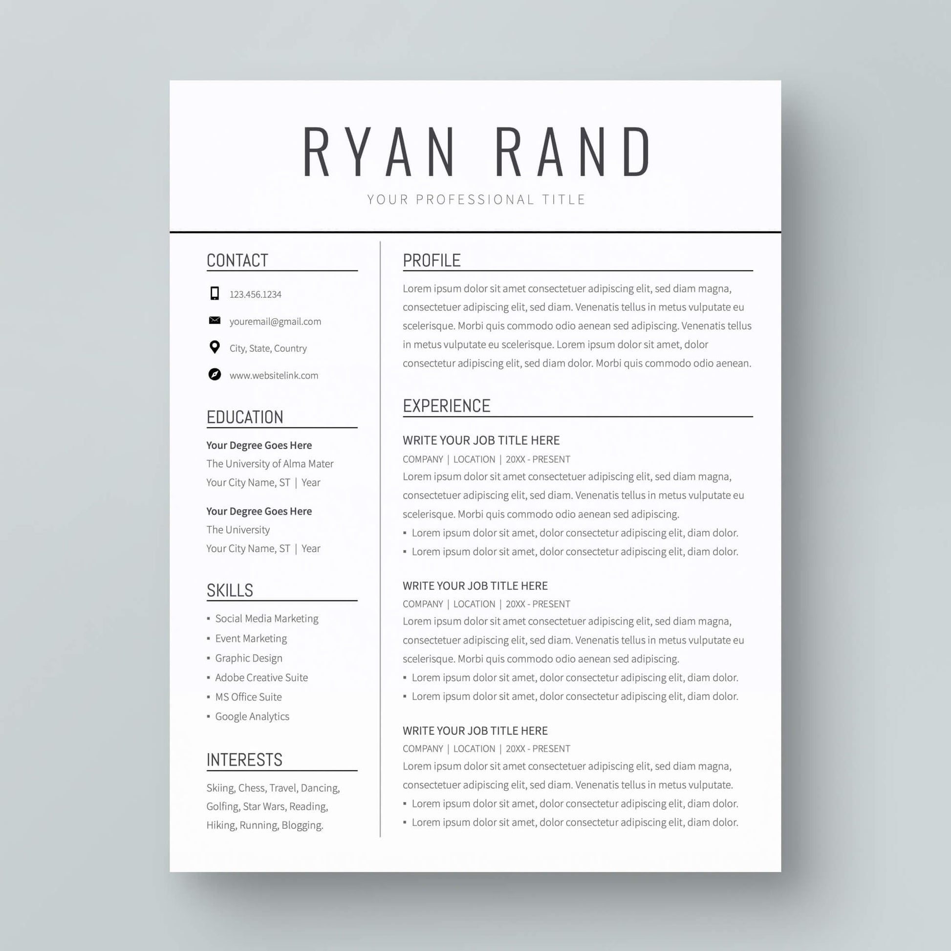 Resume Template: Ryan Rand - MioDocs