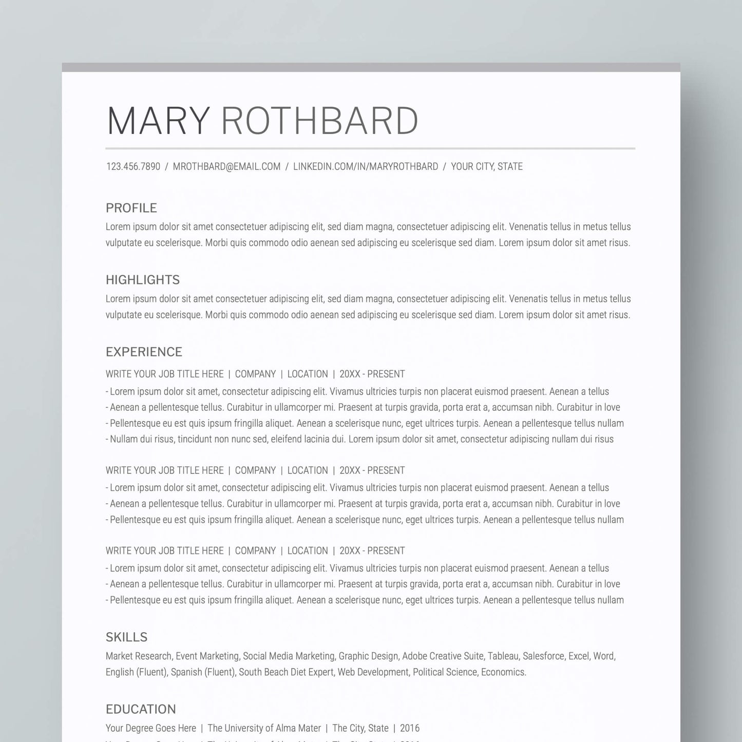 Resume Template: Mary Rothbard - MioDocs