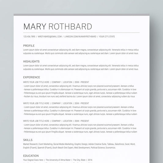 Resume Template: Mary Rothbard - MioDocs