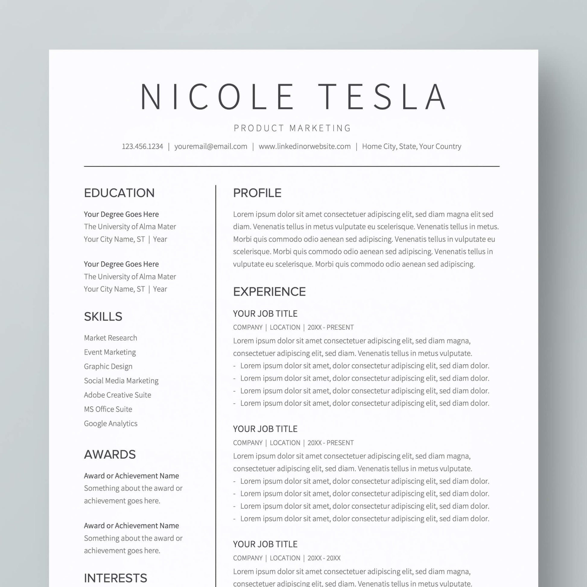 Resume Template: Nicole Tesla - MioDocs