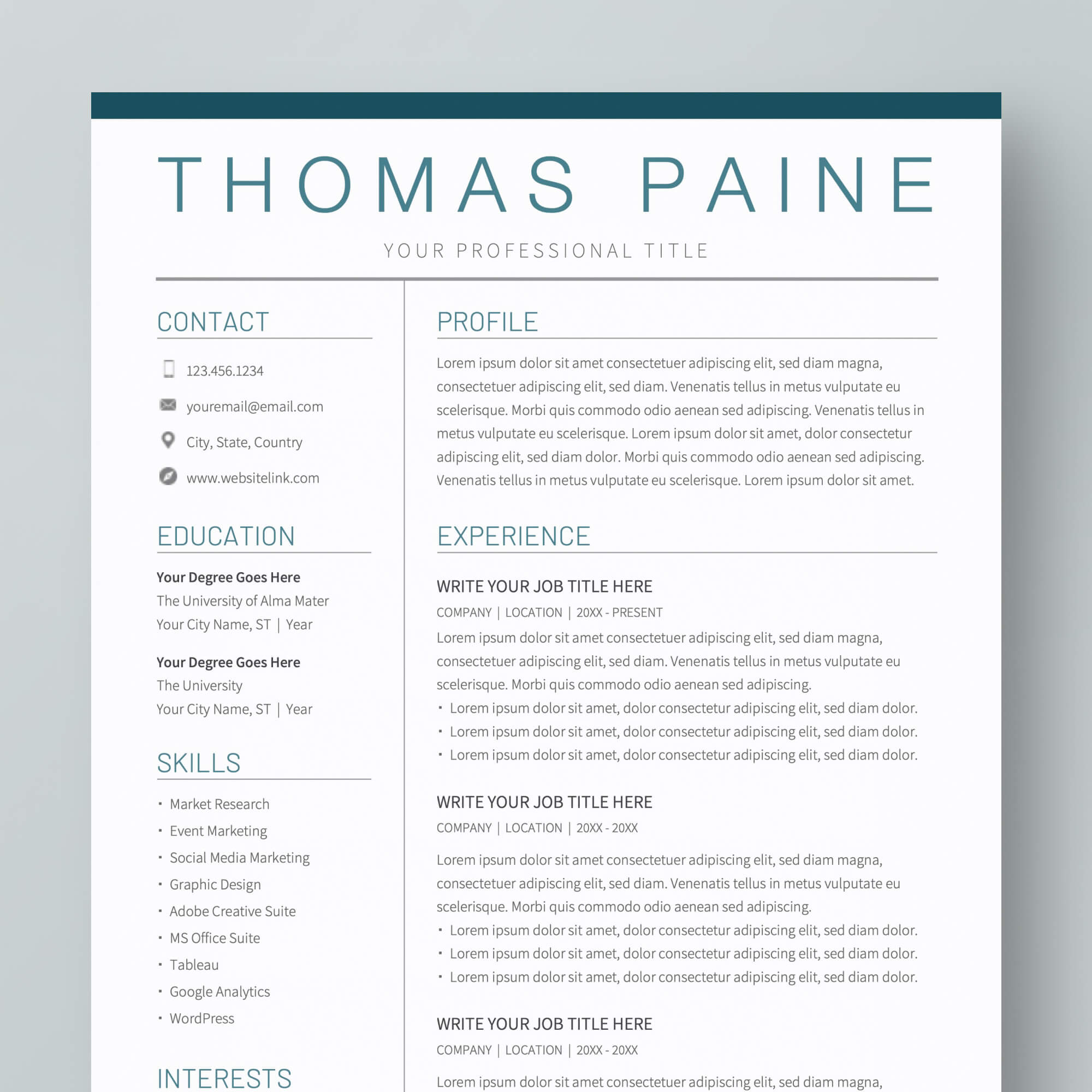 Google Docs Resume Template: Thomas Paine By Miodocs