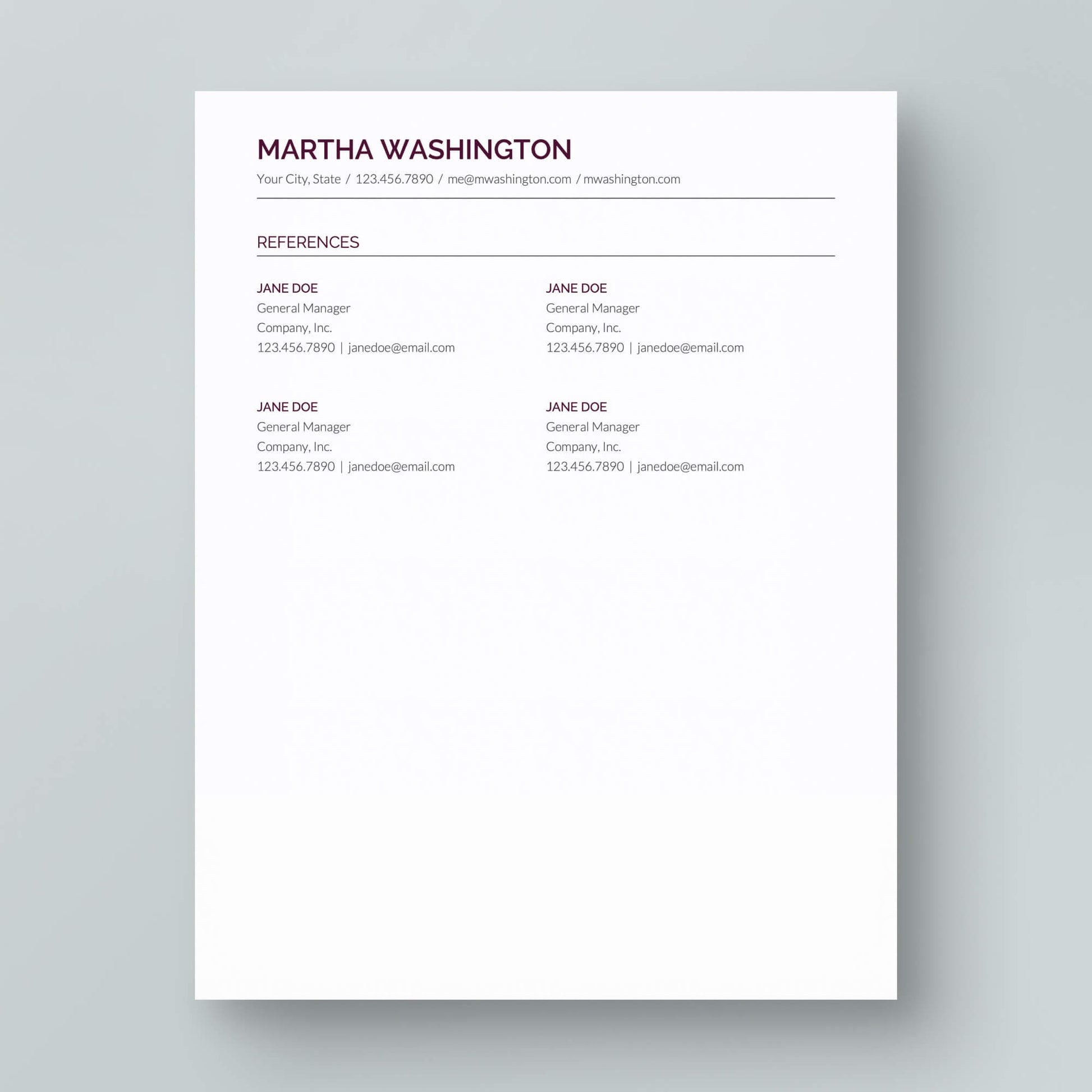Resume Template: Martha Washington - MioDocs
