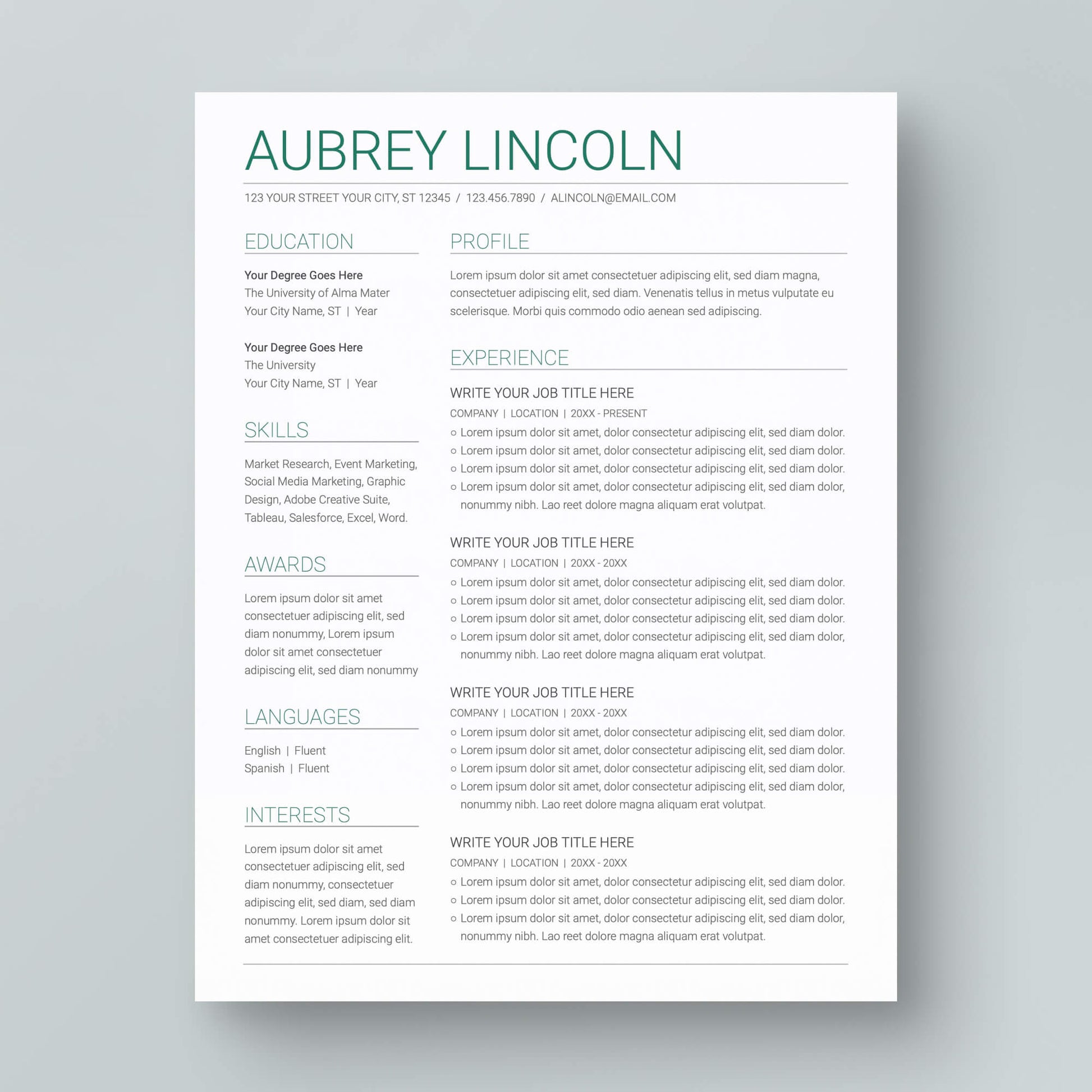 Resume Template: Aubrey Lincoln - MioDocs