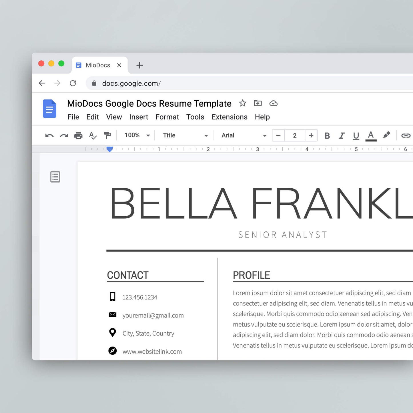 Resume Template: Bella Franklin - MioDocs