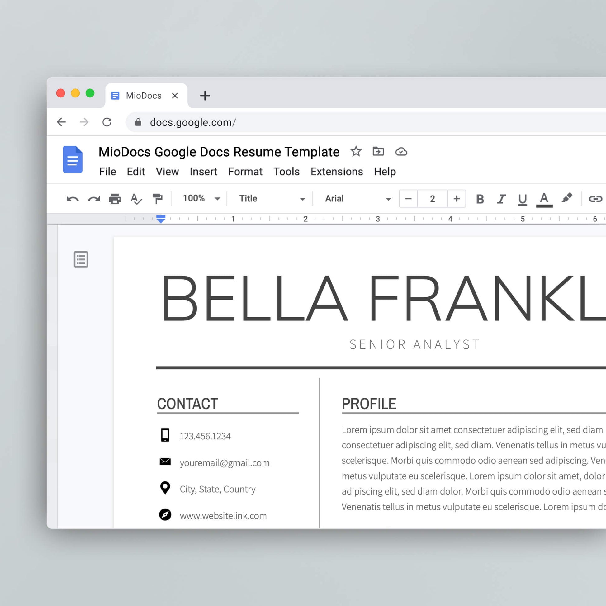 Resume Template: Bella Franklin - MioDocs