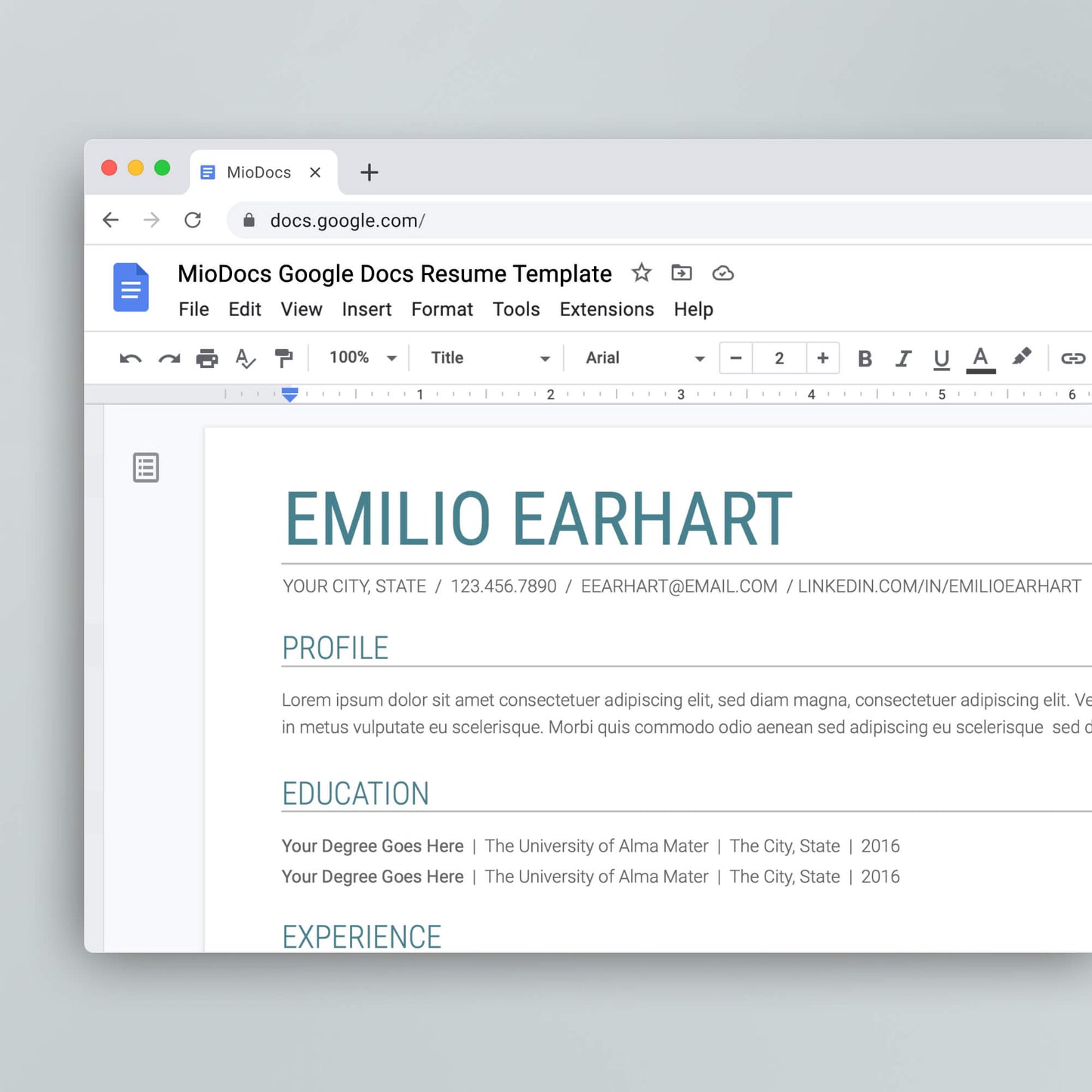 Resume Template: Emilio Earhart - MioDocs