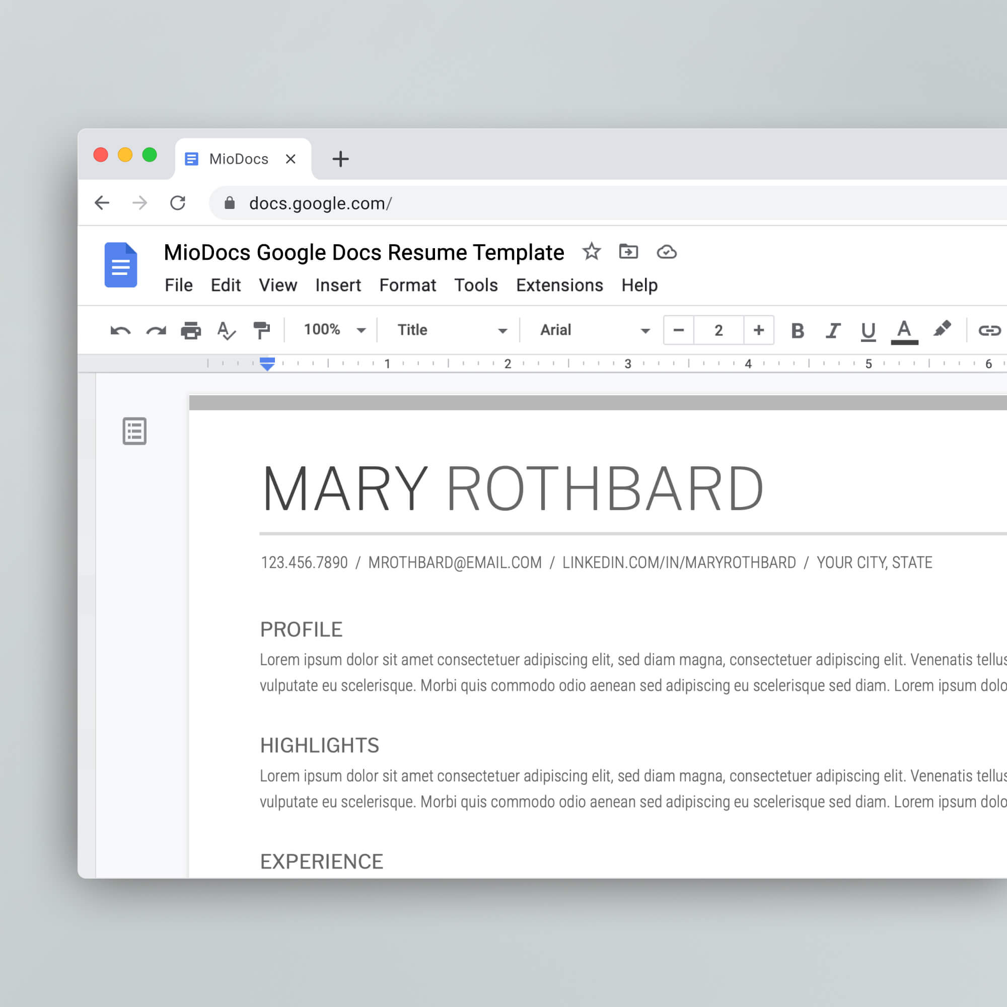 Resume Template: Mary Rothbard - MioDocs