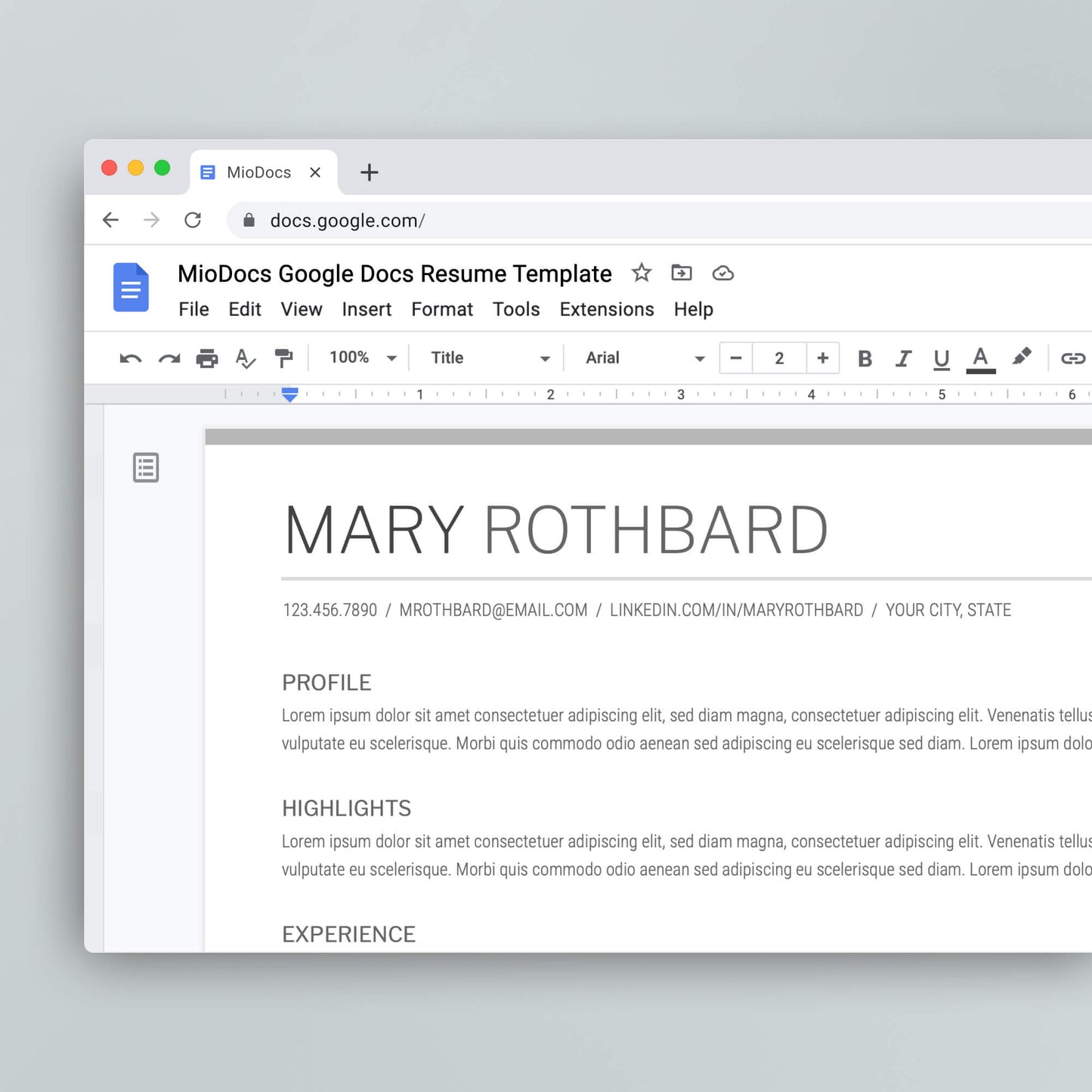 Resume Template: Mary Rothbard - MioDocs