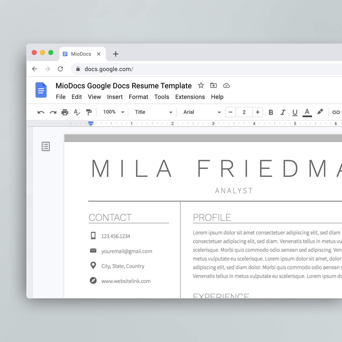 Resume Template: Mila Friedman - MioDocs