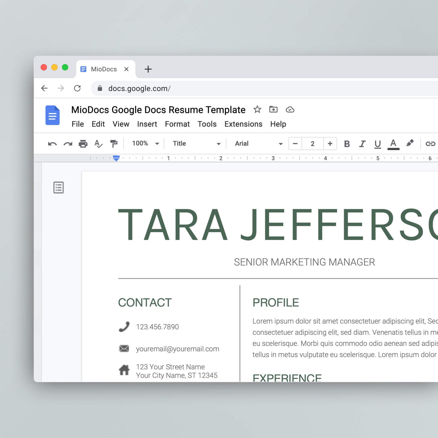 Resume Template: Tara Jefferson - MioDocs