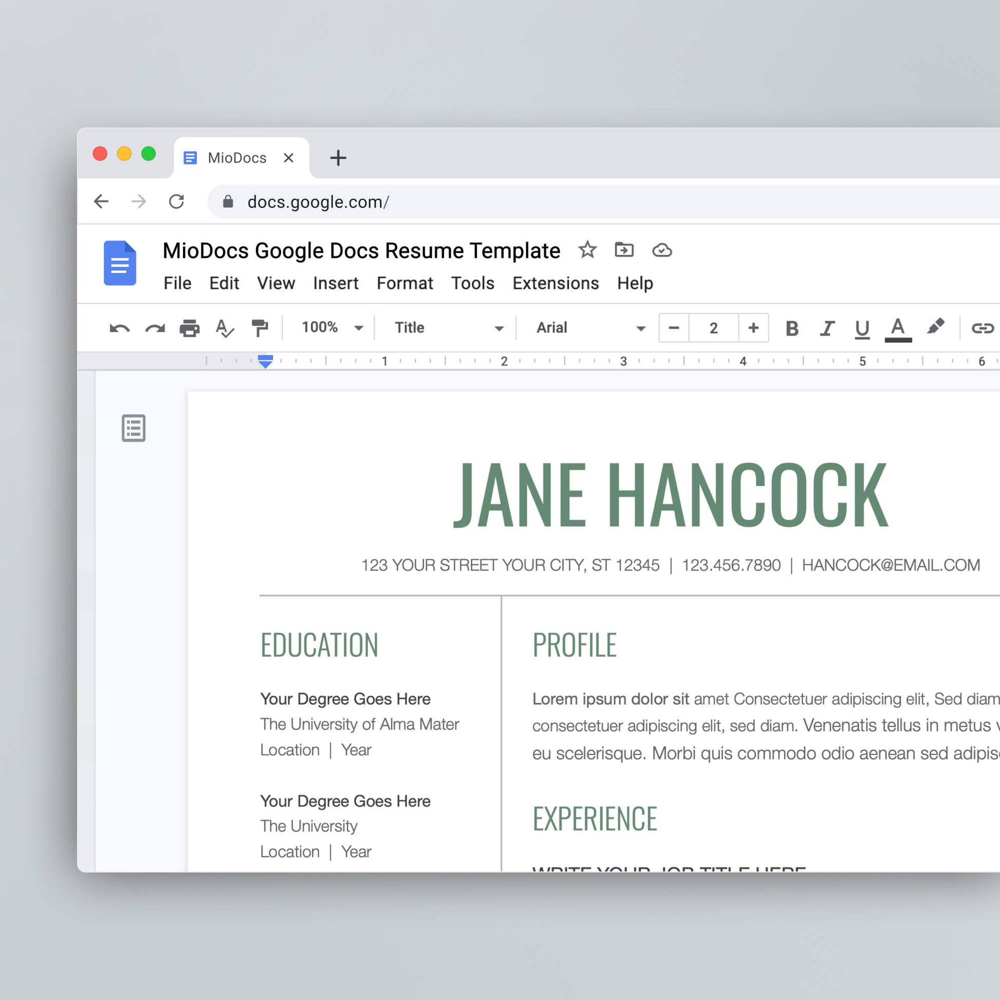 Resume Template: Jane Hancock - MioDocs