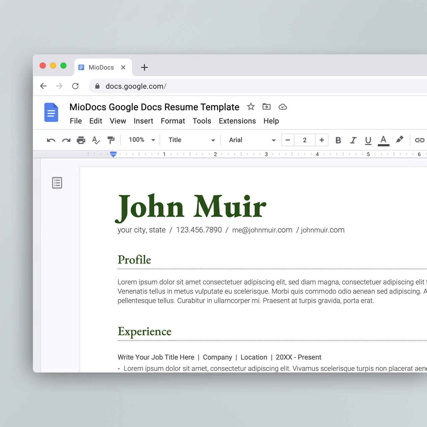 Resume Template: John Muir Lite - MioDocs