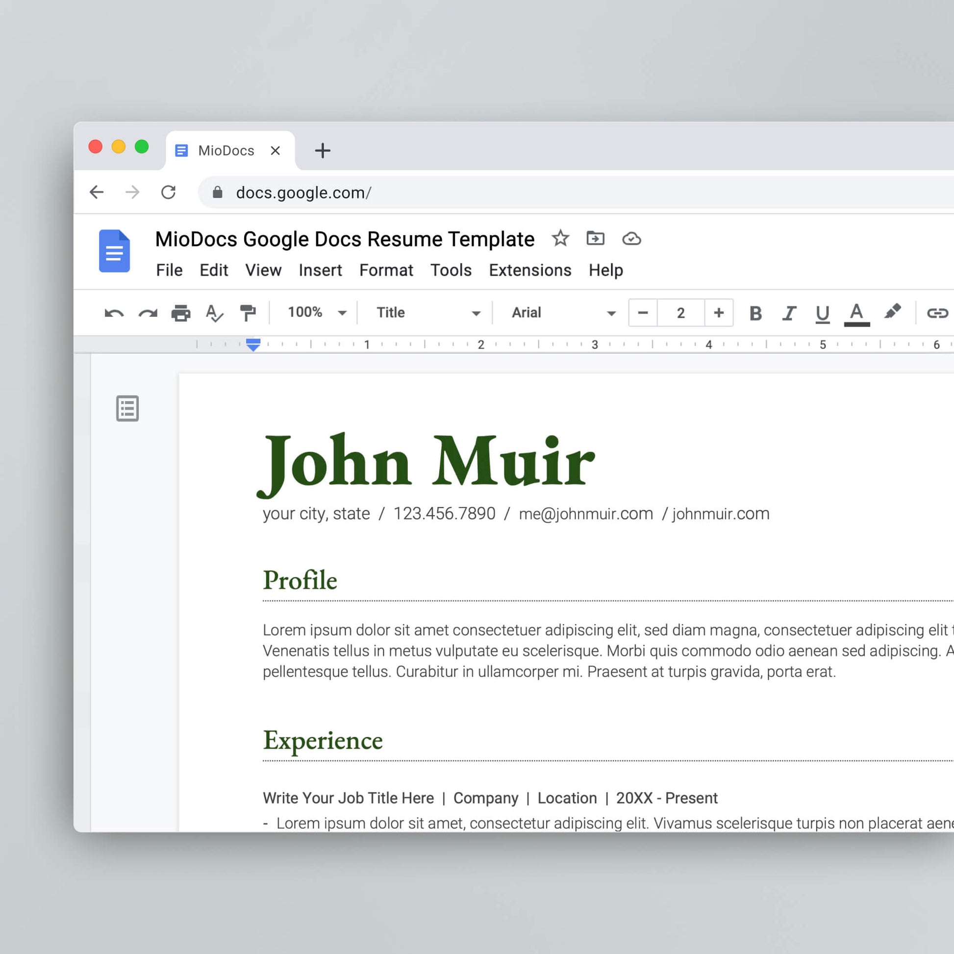 Resume Template: John Muir Lite - MioDocs