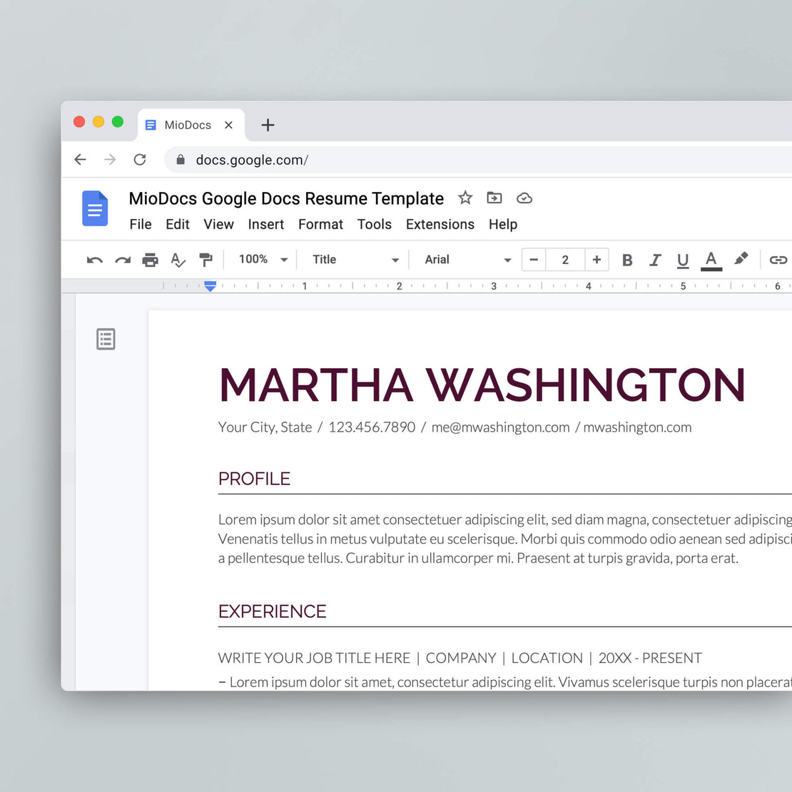 Resume Template: Martha Washington - MioDocs