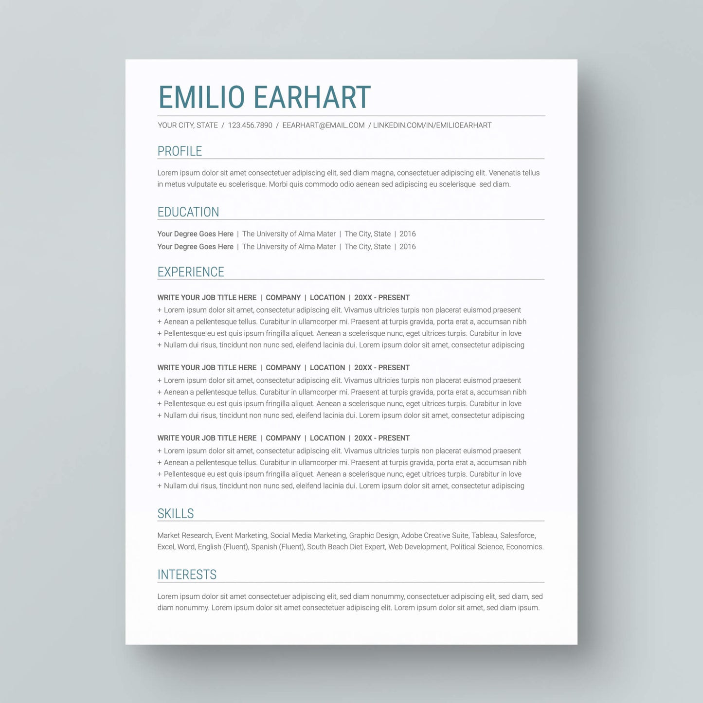 Resume Template: Emilio Earhart - MioDocs