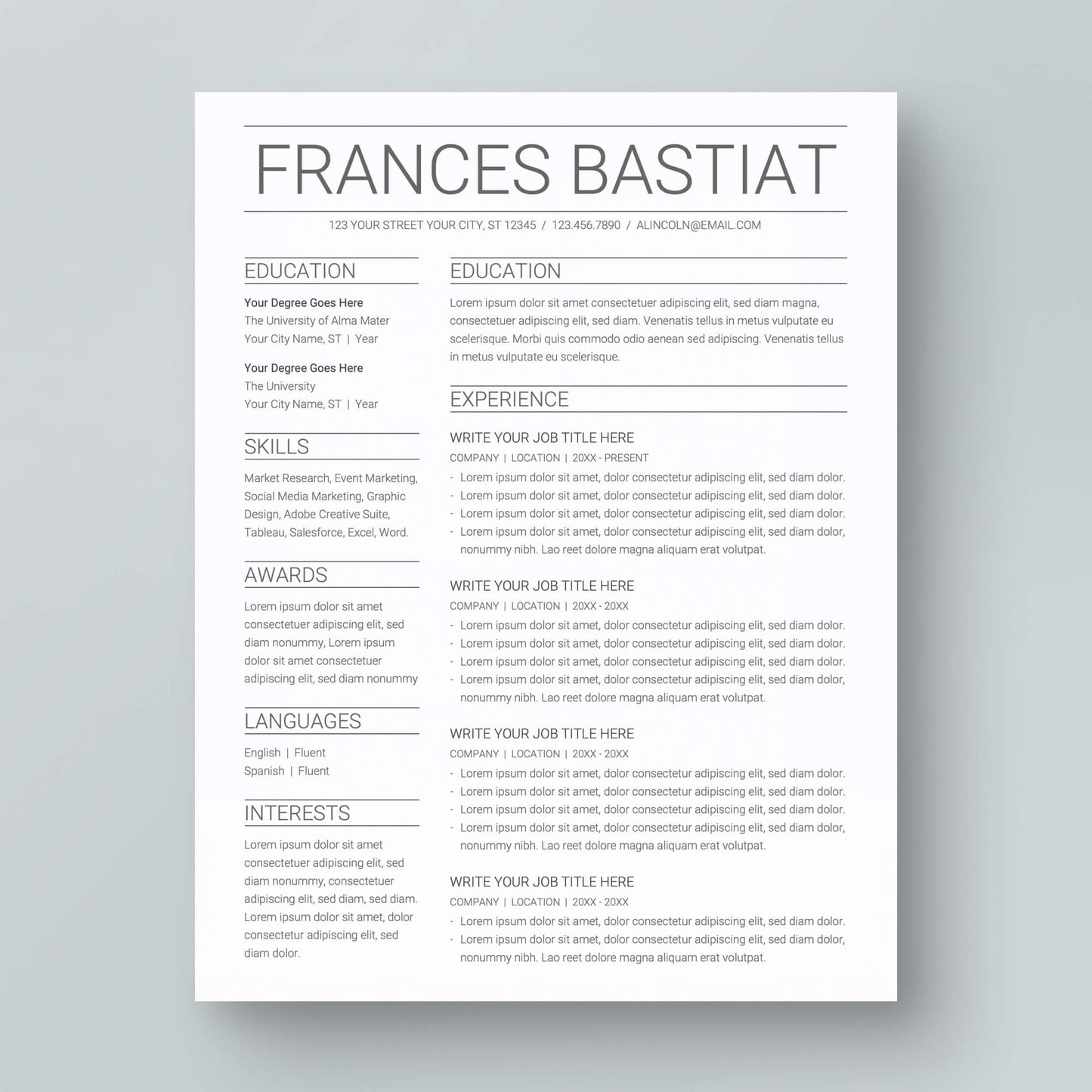 Resume Template: Frances Bastiat - MioDocs