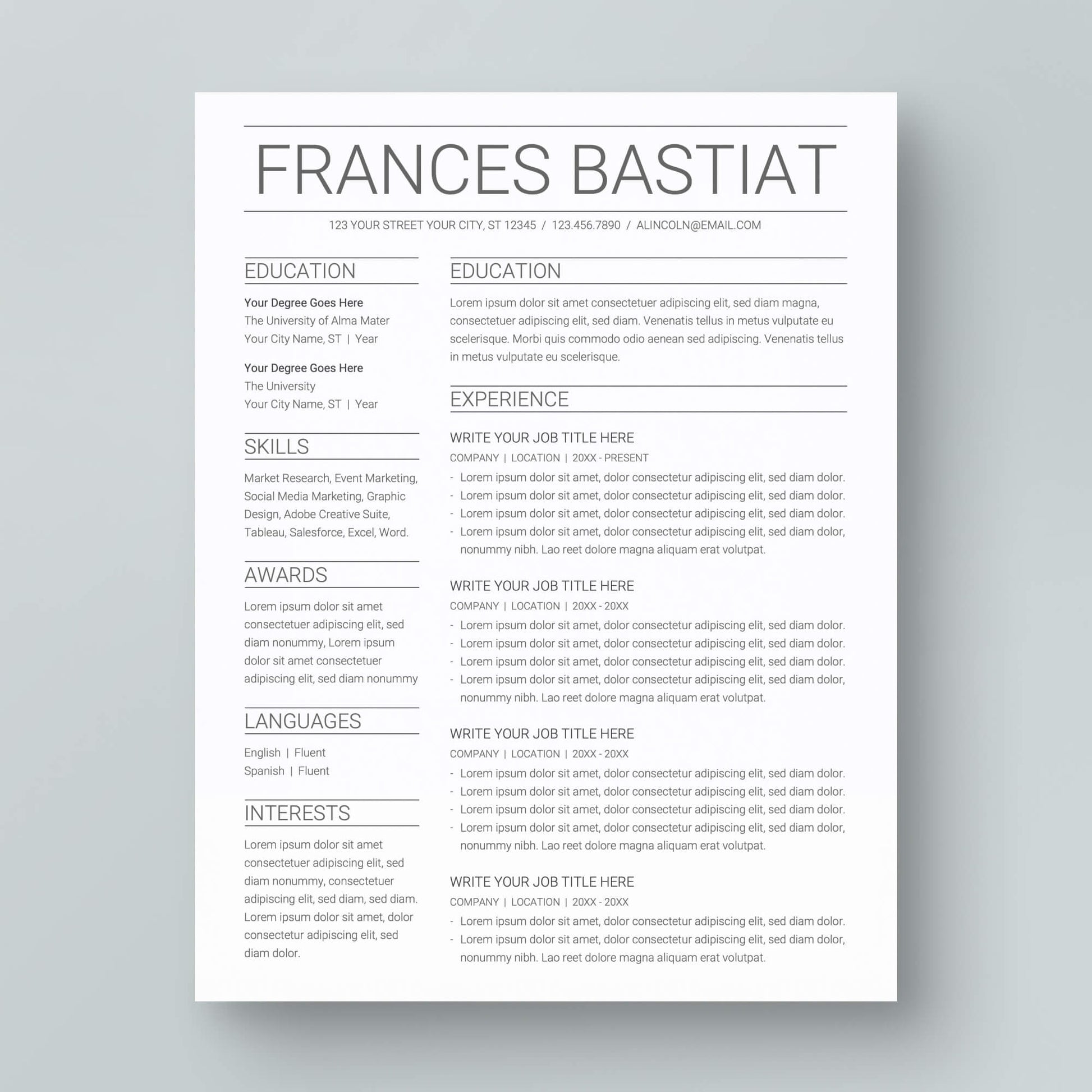Resume Template: Frances Bastiat - MioDocs