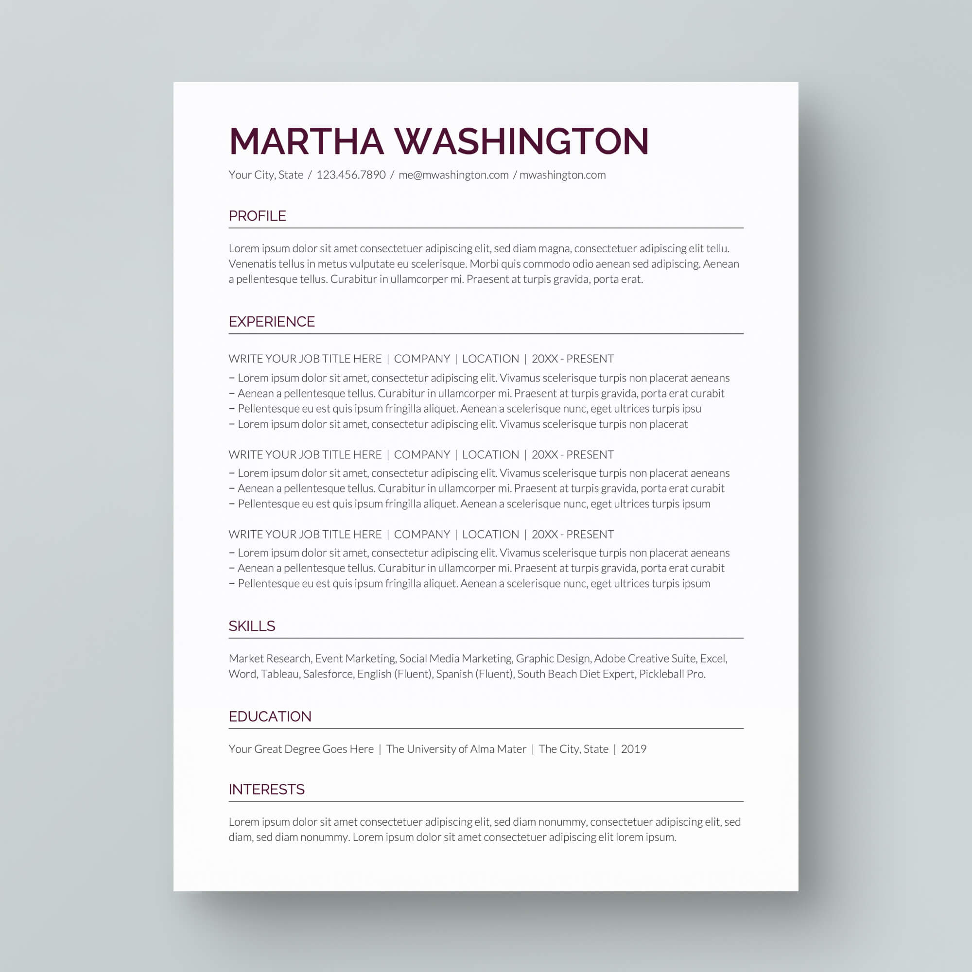 Resume Template: Martha Washington - MioDocs