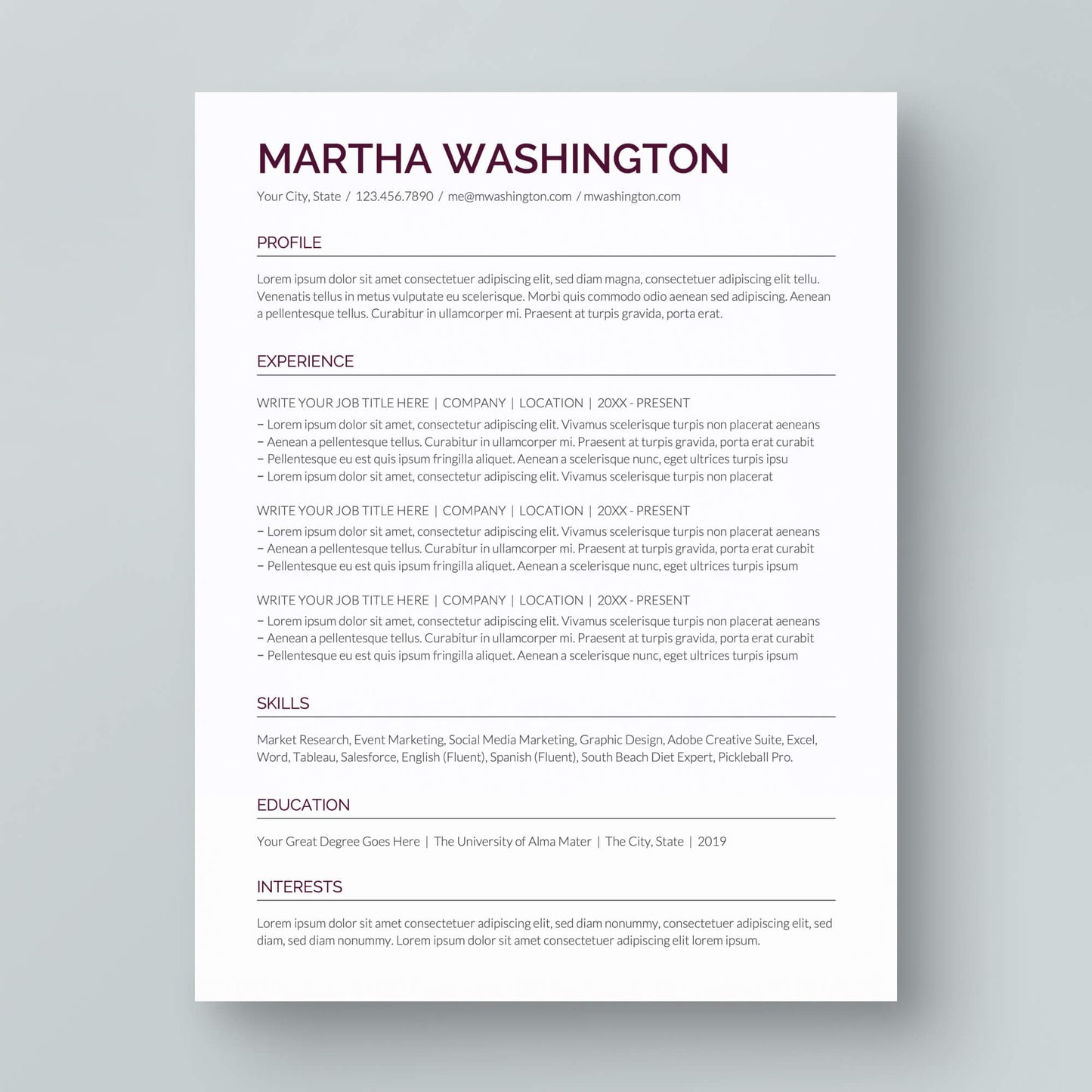 Resume Template: Martha Washington - MioDocs