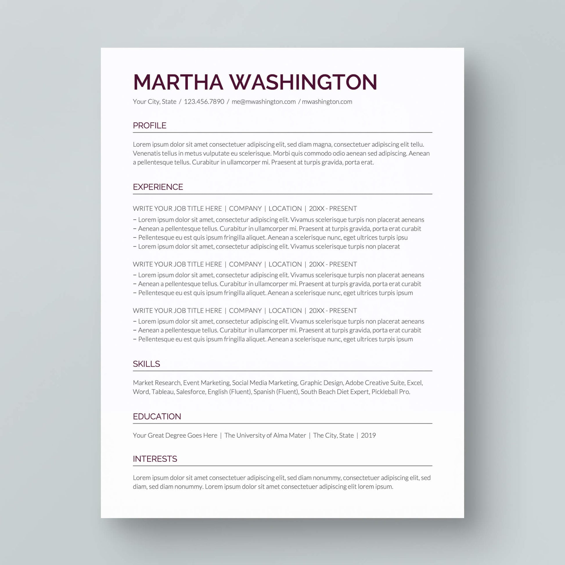 Resume Template: Martha Washington - MioDocs