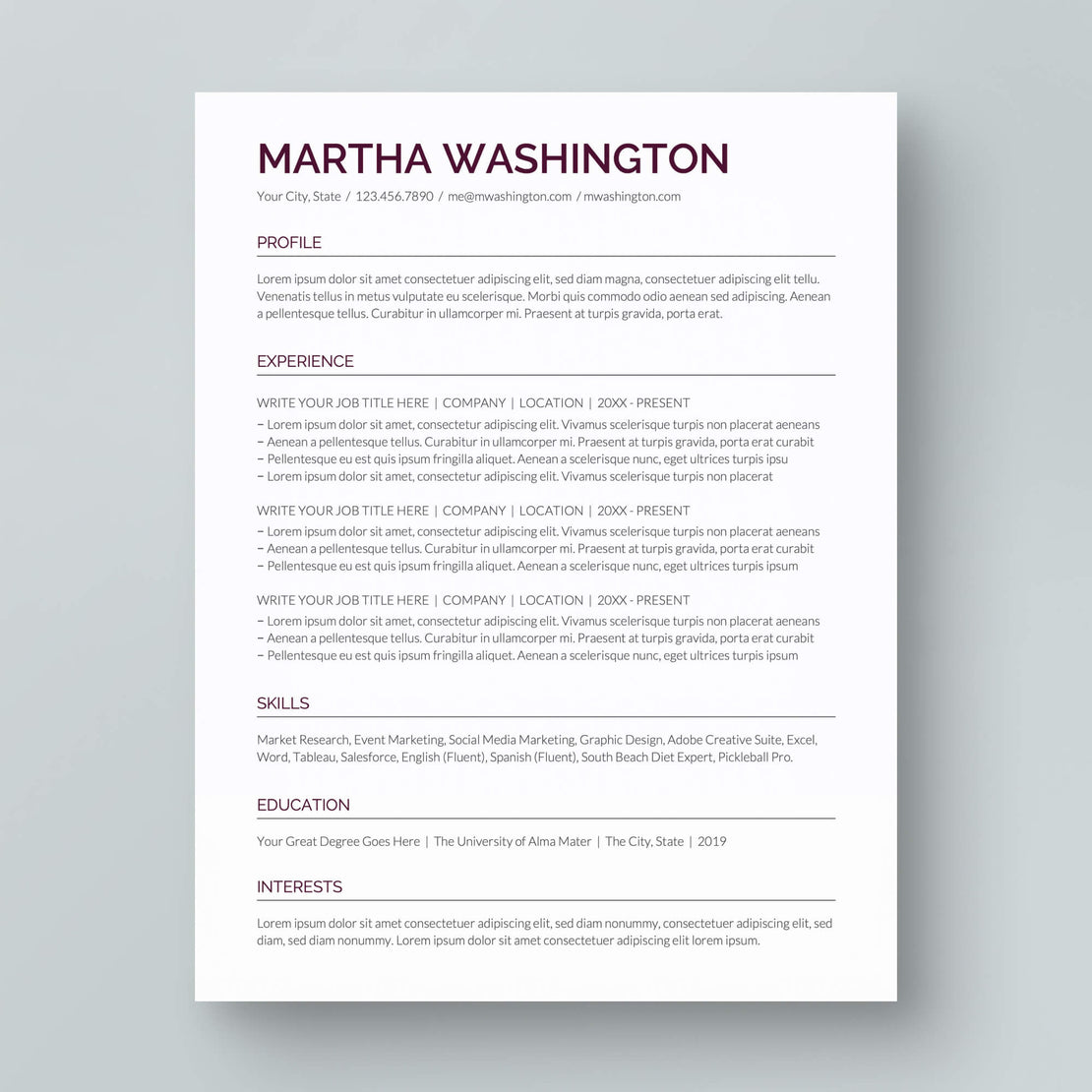 Resume Template: Martha Washington - MioDocs