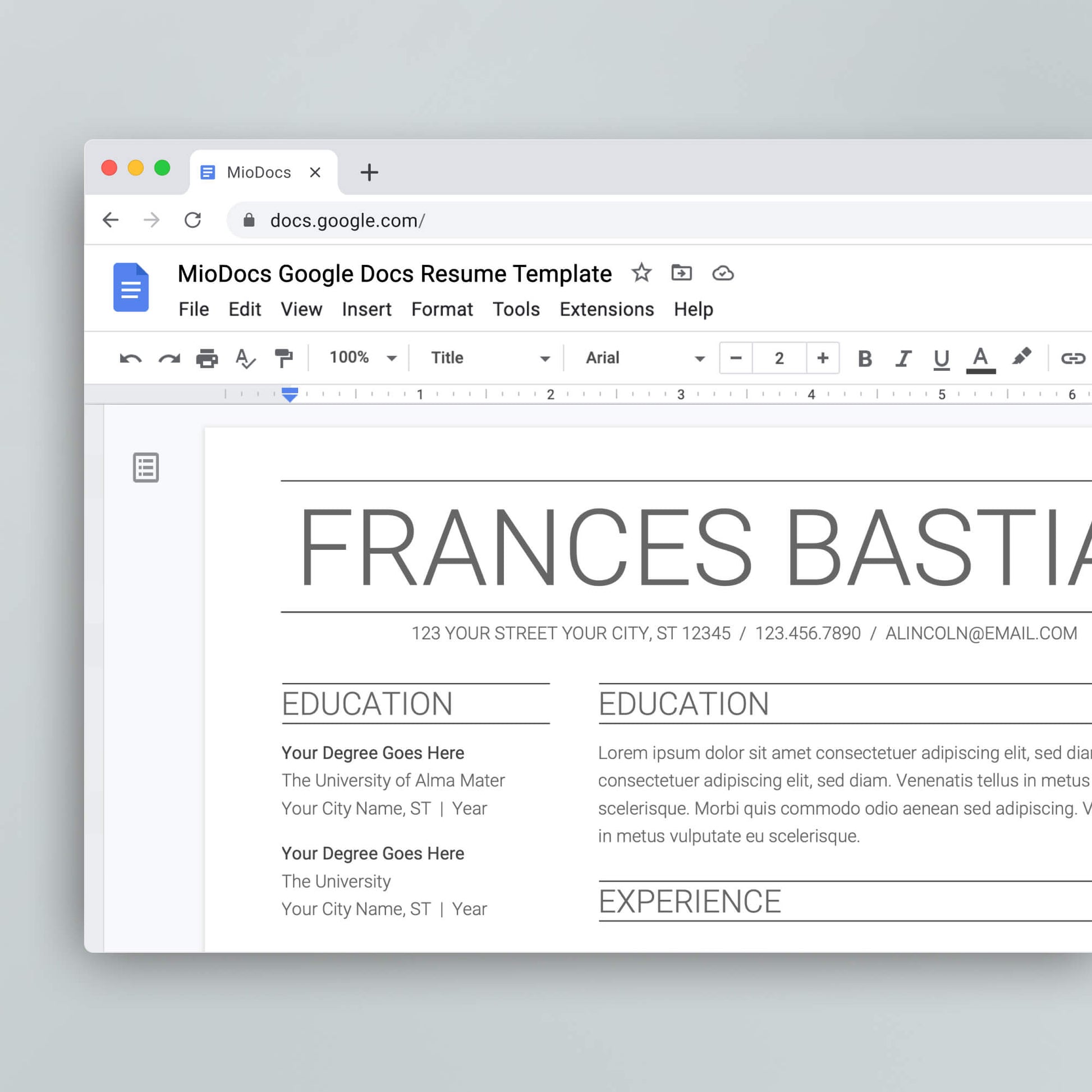 Resume Template: Frances Bastiat - MioDocs