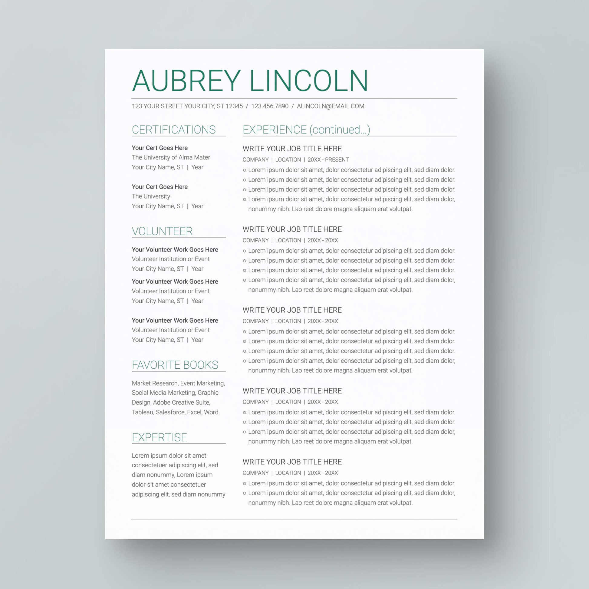 Resume Template: Aubrey Lincoln - MioDocs