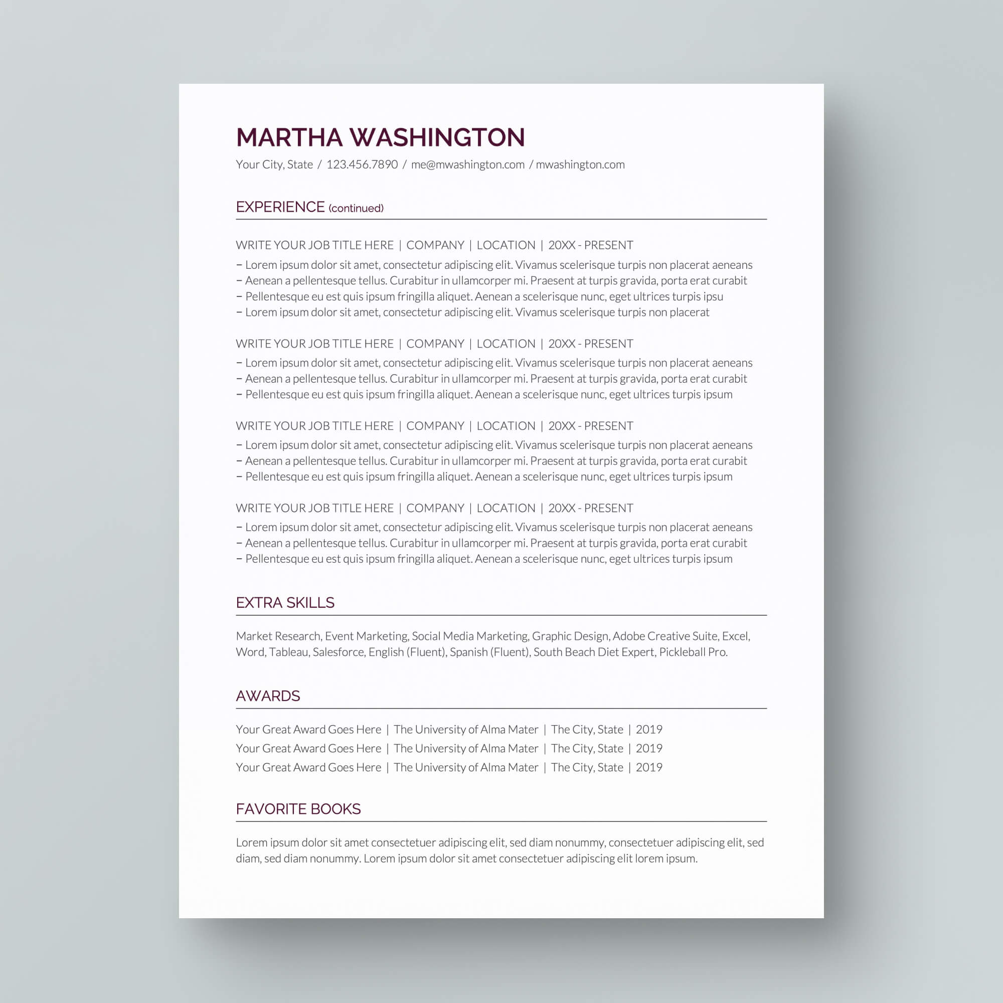 Resume Template: Martha Washington - MioDocs