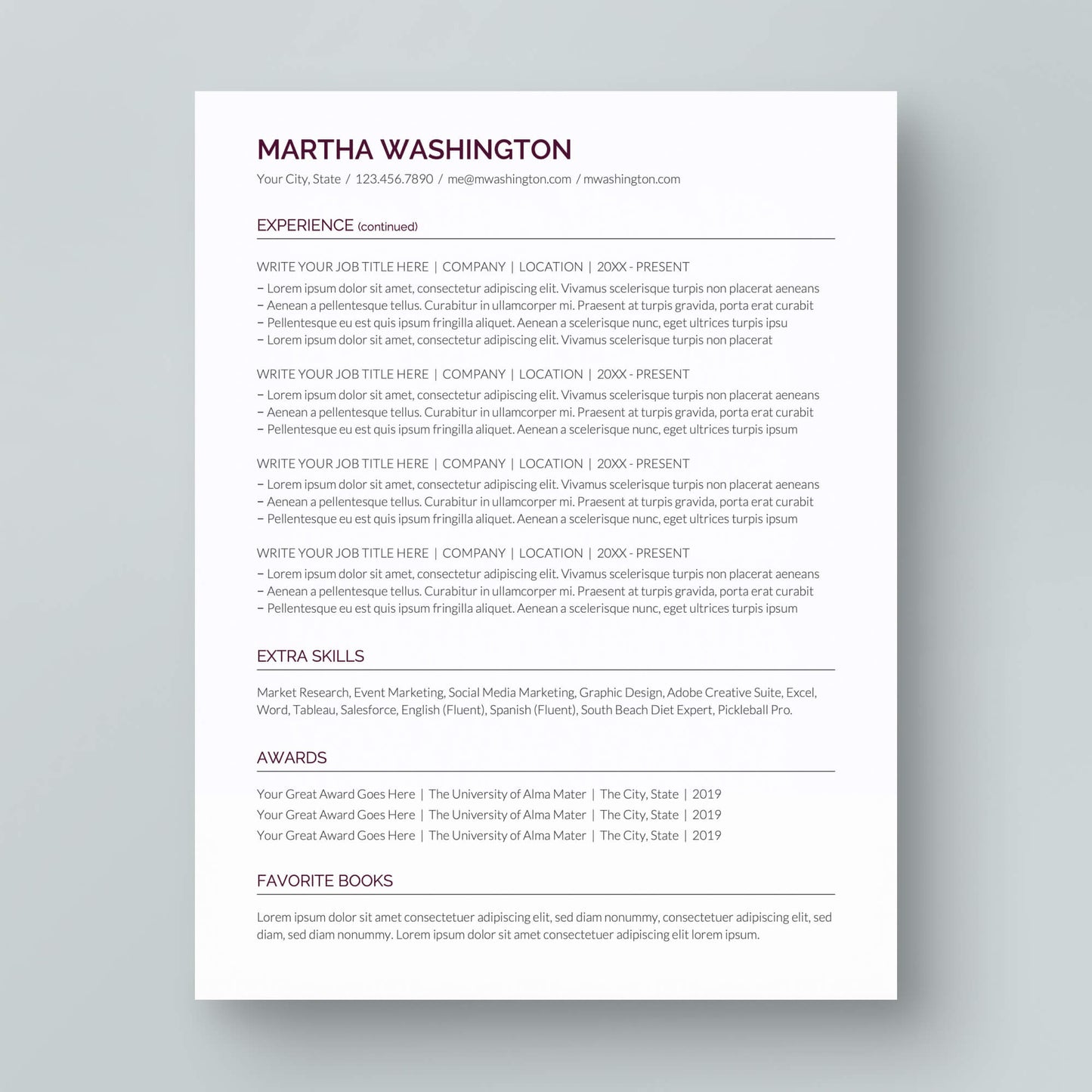Resume Template: Martha Washington - MioDocs