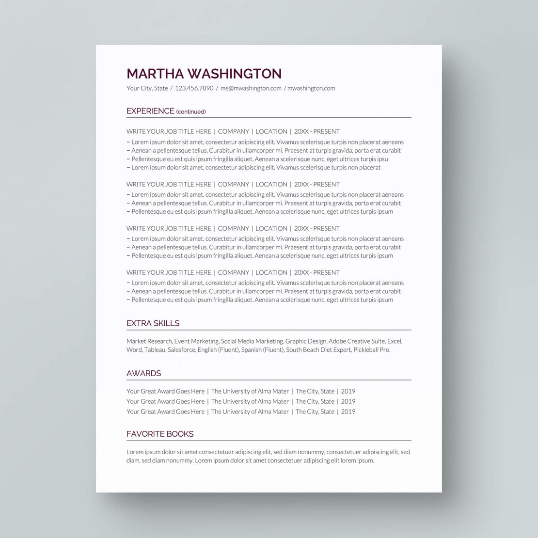 Resume Template: Martha Washington - MioDocs