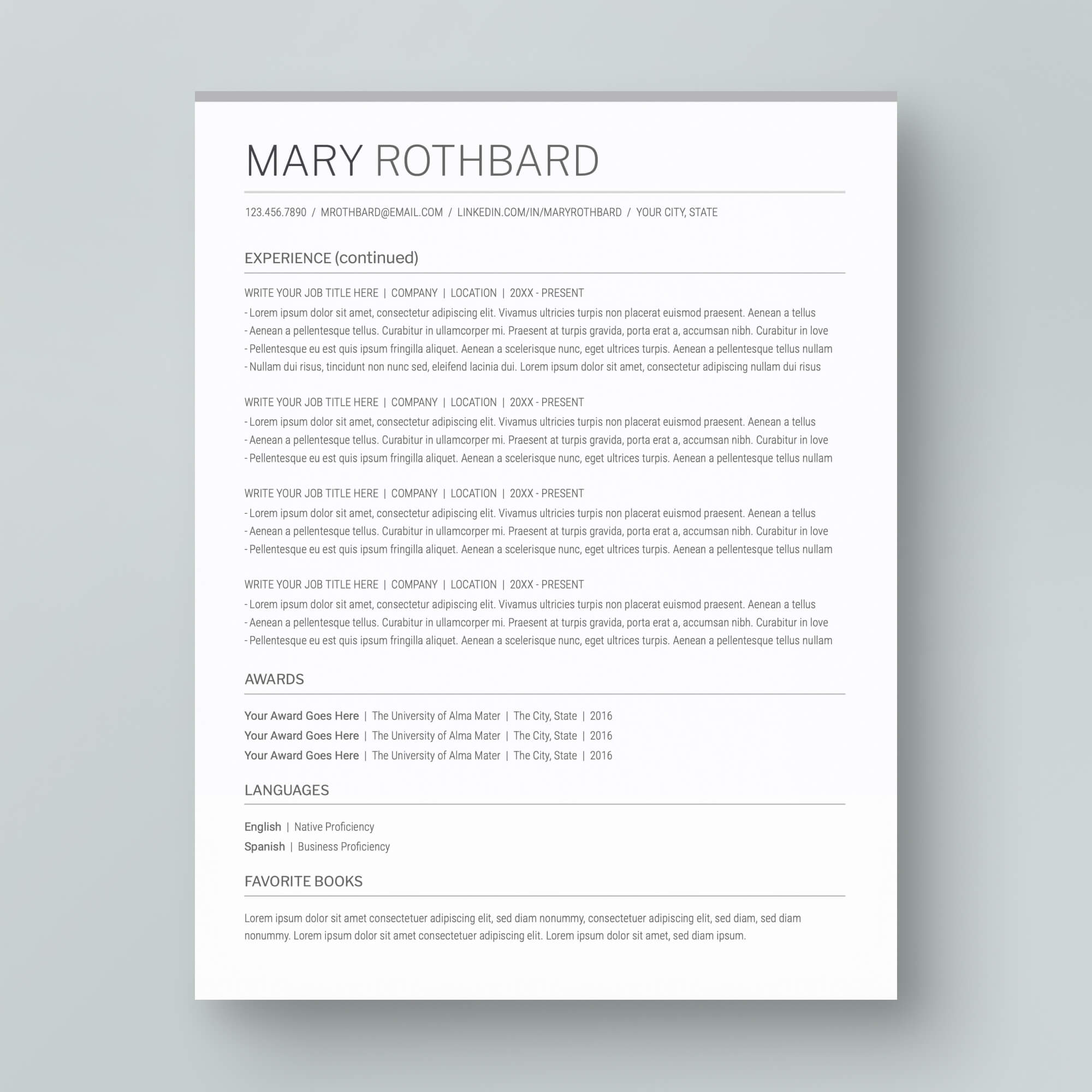 Resume Template: Mary Rothbard - MioDocs