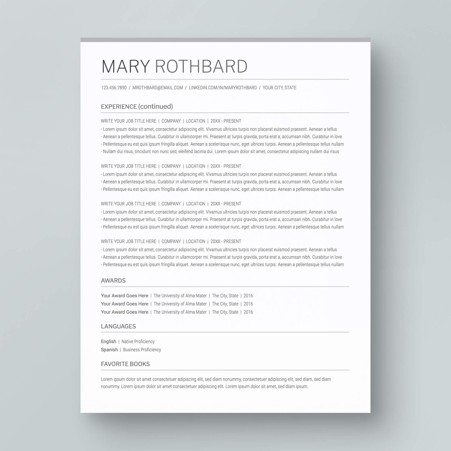 Resume Template: Mary Rothbard - MioDocs
