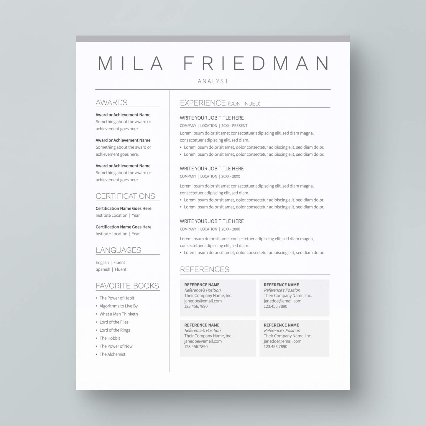 Resume Template: Mila Friedman - MioDocs