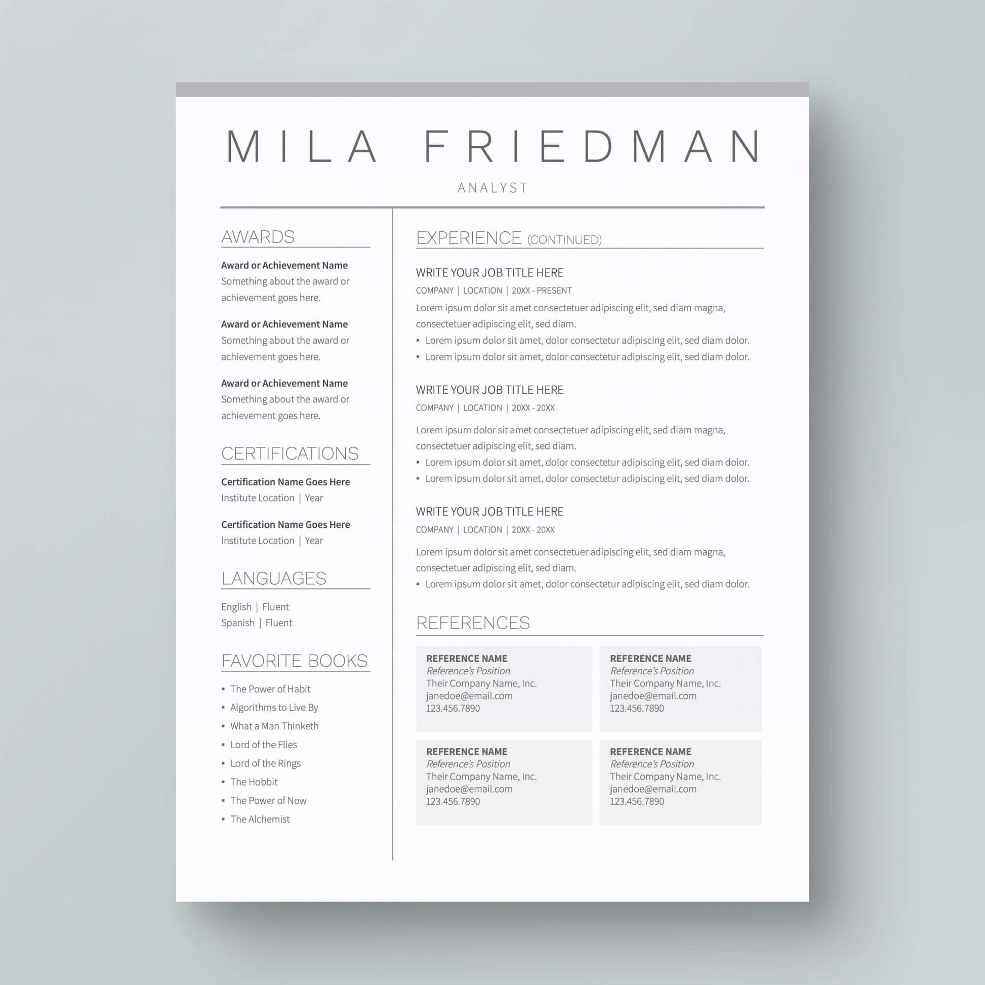 Resume Template: Mila Friedman - MioDocs