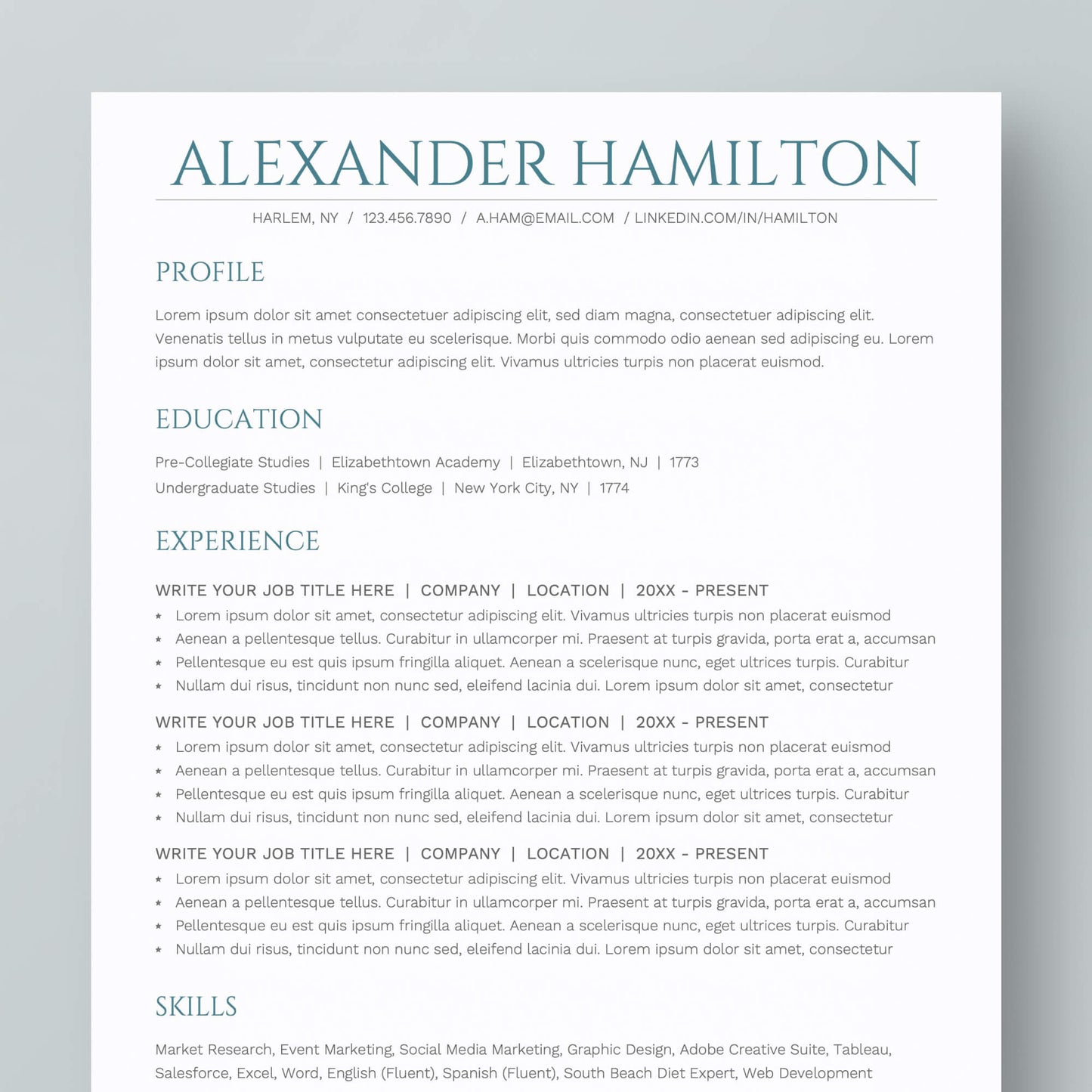 Resume Template: Alexander Hamilton Lite - MioDocs