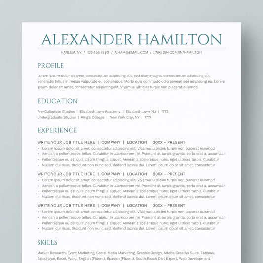 Resume Template: Alexander Hamilton Lite - MioDocs