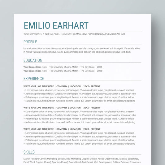 Resume Template: Emilio Earhart - MioDocs