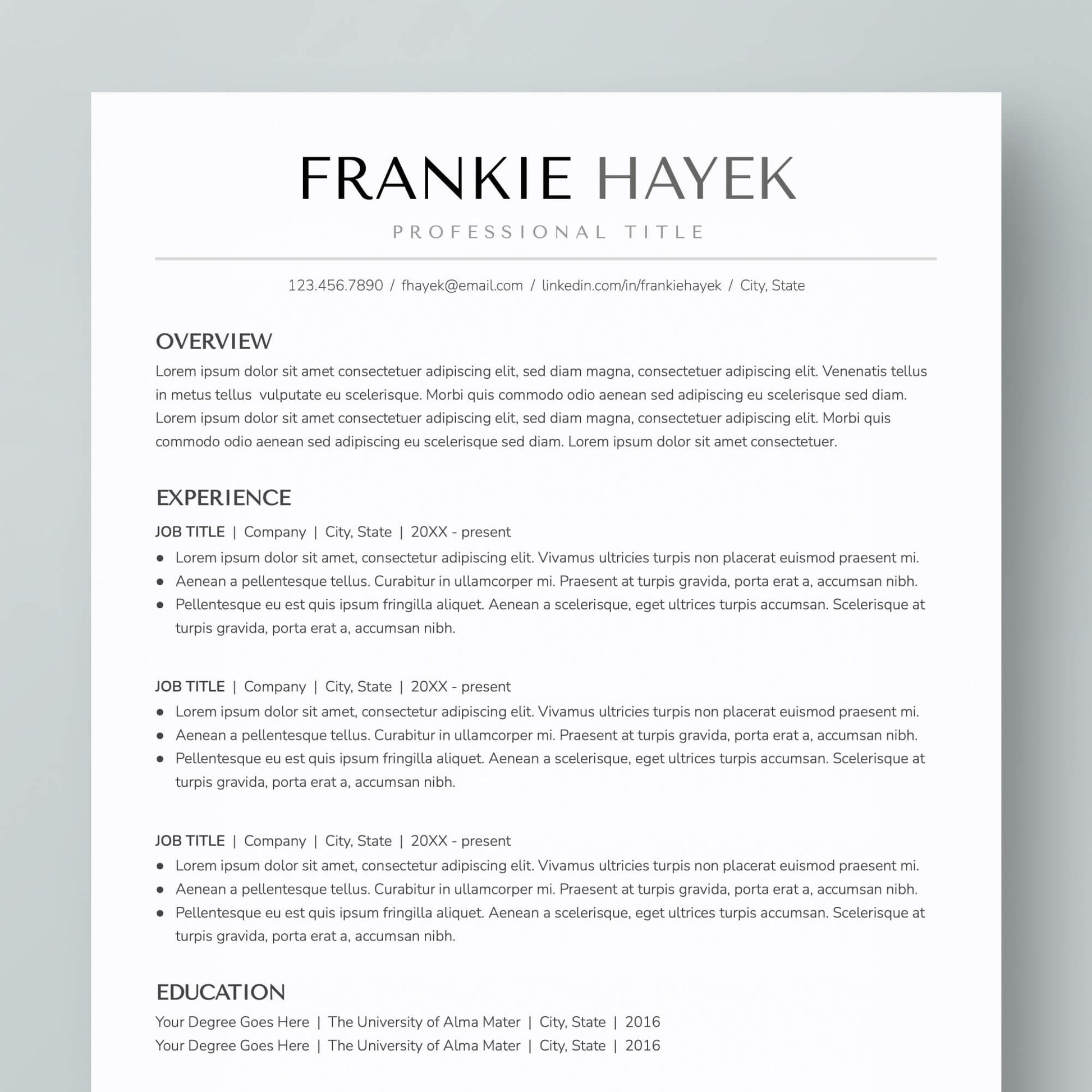 ATS-friendly Resume Template: Frankie Hayek - MioDocs