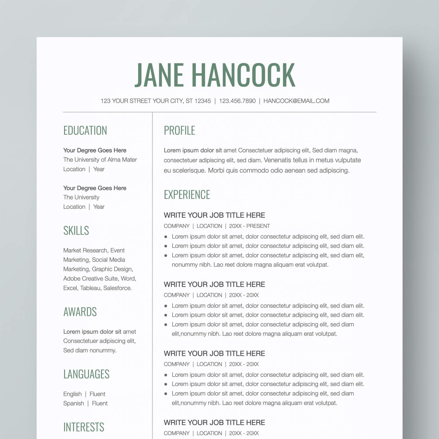 Resume Template: Jane Hancock - MioDocs