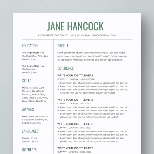 Resume Template: Jane Hancock - MioDocs