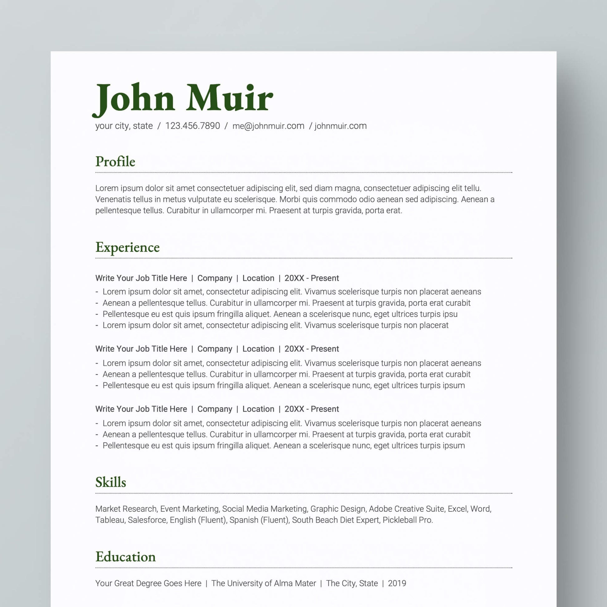 Resume Template: John Muir Lite - MioDocs