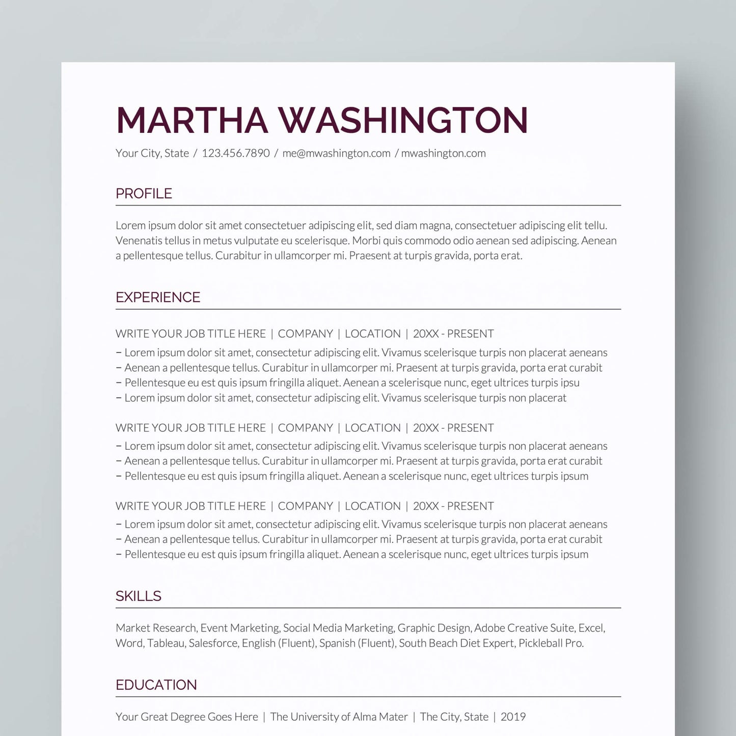 Resume Template: Martha Washington - MioDocs