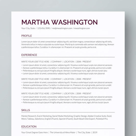 Resume Template: Martha Washington - MioDocs