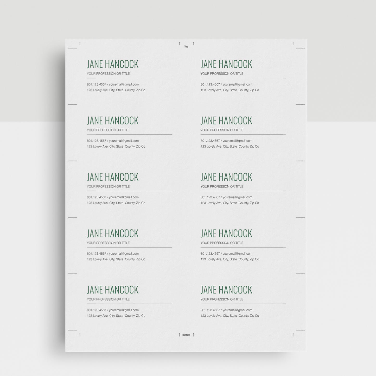 Jane Hancock | Google Docs Professional Business Cards Template - MioDocs