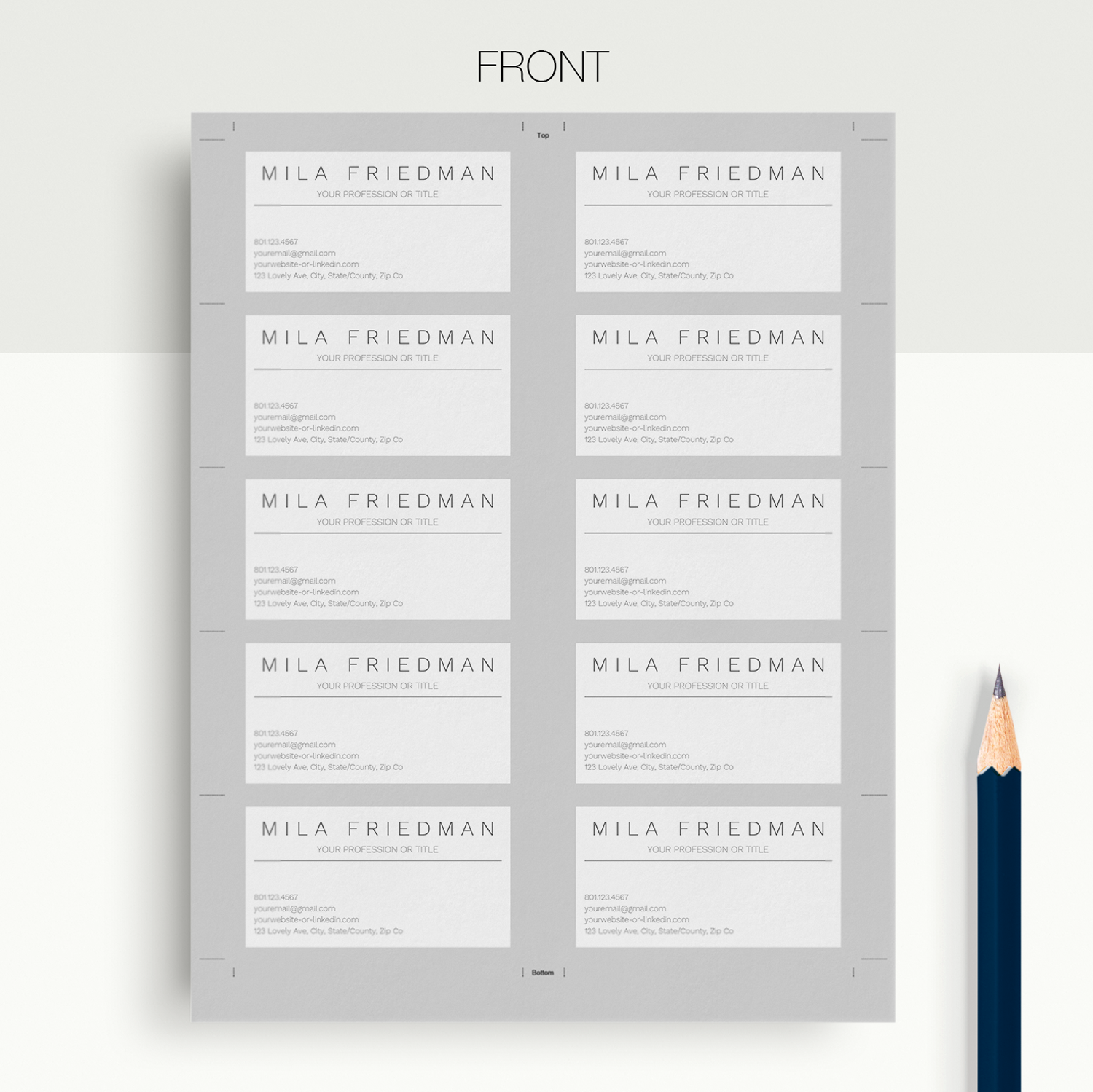 Mila Friedman | Google Docs Professional Business Cards Template - MioDocs
